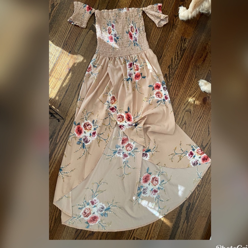 Floral Beige High to Low Women’s Dress